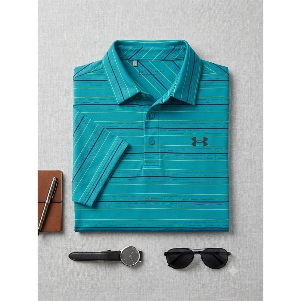 Under Armour Men’s Blue Short Sleeve Loose Polo Shirt, Medium EUC